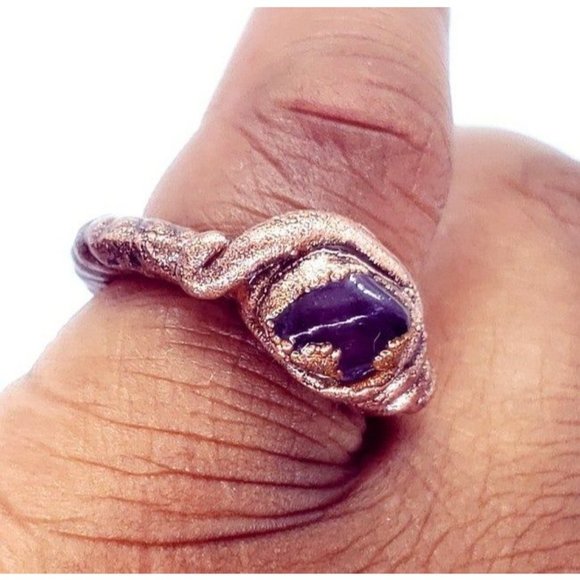 Purple fluorite crystal ring handmade size 4 - Picture 7 of 12
